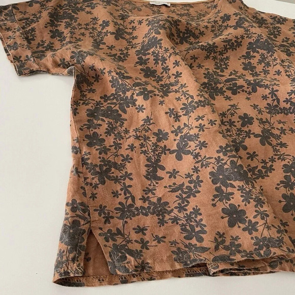 Bella Umbra 100% Linen Blouse M Brown Black Floral Made in Italy Boho Lagenlook - Picture 8 of 8